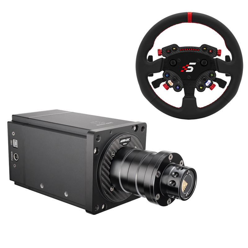 Alpha U Wheelbase without QR + GT1 Round Steering Wheel with GT Pro Hub(K)| Shifter &amp; Clutch Paddles | Leather