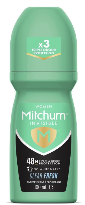 Mitchum Invisible Women 48HR Protection - Desodorante enrollable y antitranspirante, sin marcas blancas, sin alcohol, transparente y fresco